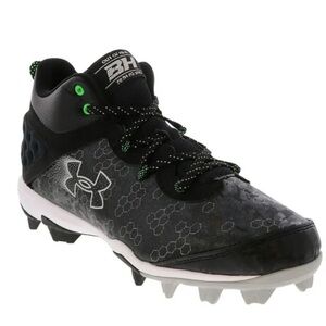 Under Armour MENS HARPER 8 MID RM BASKETBALL SHOE Black and Green Cleats 9 NEW